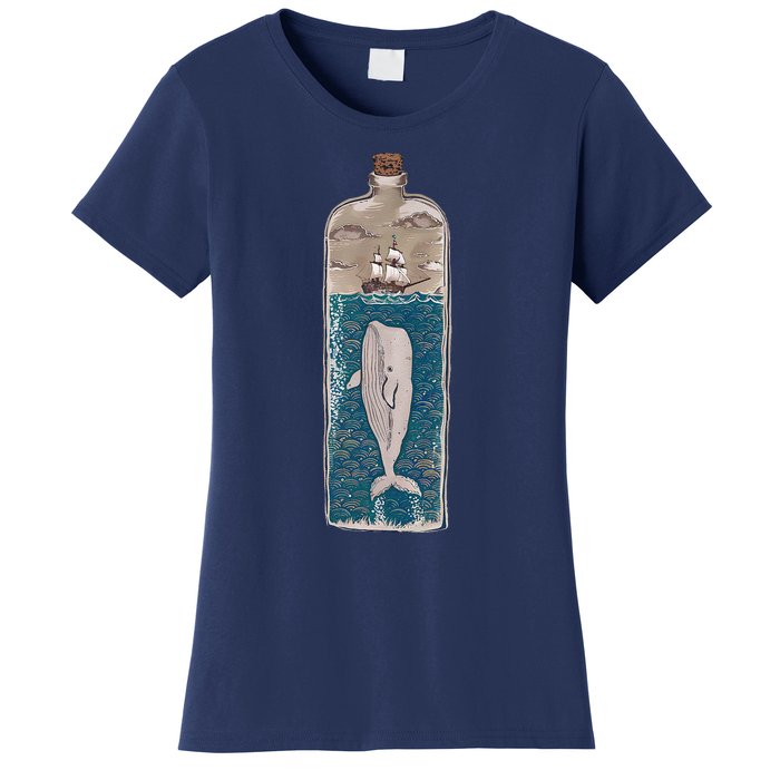 Whale In A Bottle Nautical Ship And Ocean Waves Women's T-Shirt