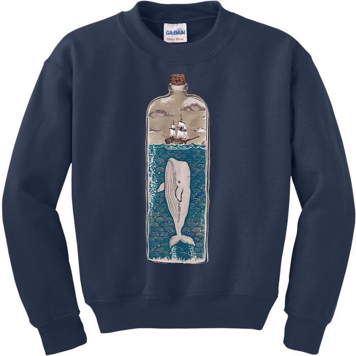 Whale In A Bottle Nautical Ship And Ocean Waves Kids Sweatshirt