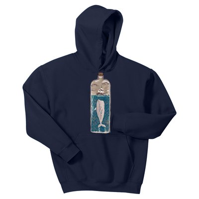 Whale In A Bottle Nautical Ship And Ocean Waves Kids Hoodie