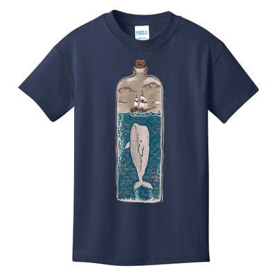 Whale In A Bottle Nautical Ship And Ocean Waves Kids T-Shirt