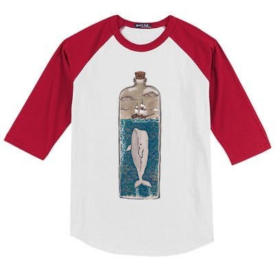 Whale In A Bottle Nautical Ship And Ocean Waves Kids Colorblock Raglan Jersey