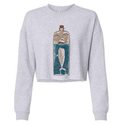 Whale In A Bottle Nautical Ship And Ocean Waves Cropped Pullover Crew