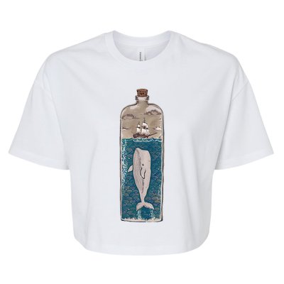 Whale In A Bottle Nautical Ship And Ocean Waves Bella+Canvas Jersey Crop Tee