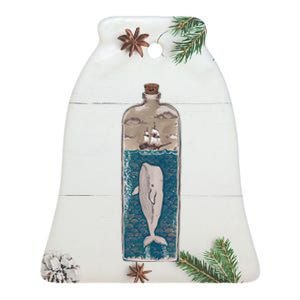 Whale In A Bottle Nautical Ship And Ocean Waves Ceramic Bell Ornament