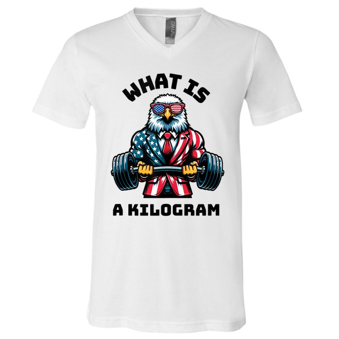 What Is A Kilogram Funny Gym Patriotic 4th Of July Eagle Usa V-Neck T-Shirt