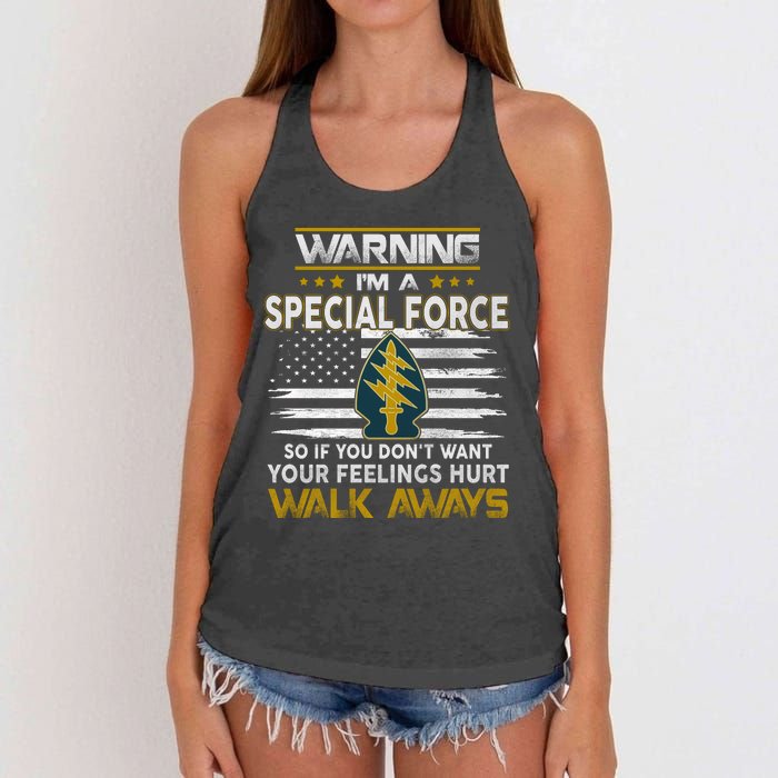 Warning I’m A US Special Forces So If You Dont Want Your Feelings Hurt Walk Aw Women's Knotted Racerback Tank