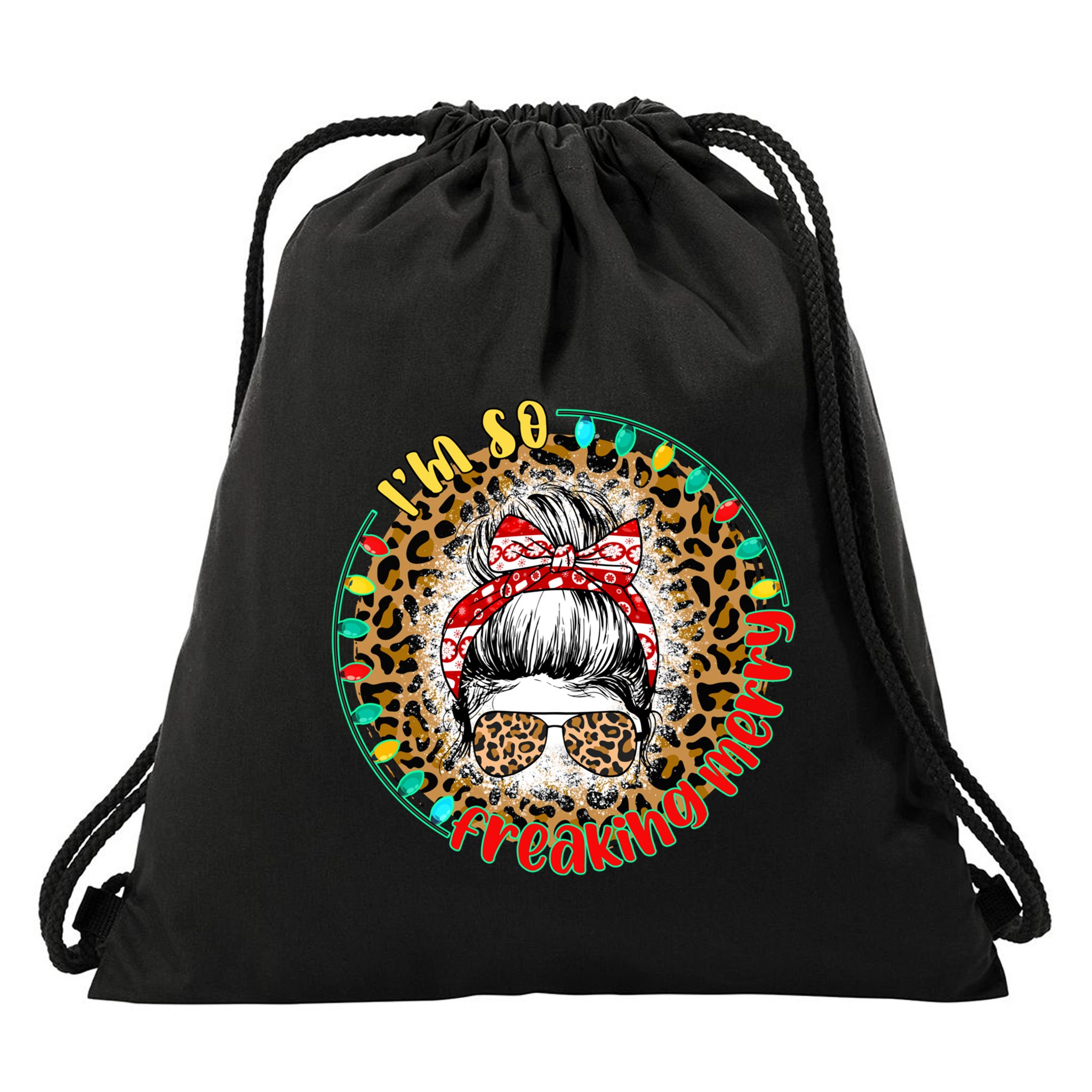 Wmzp I Am So Freaking Merry Christmas Messy Bun Xmas Party Gift Drawstring Bag