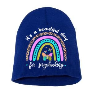 Wo It's A Beautiful Day For Scrapbooking Boho Rainbow Funny Gift Short Acrylic Beanie