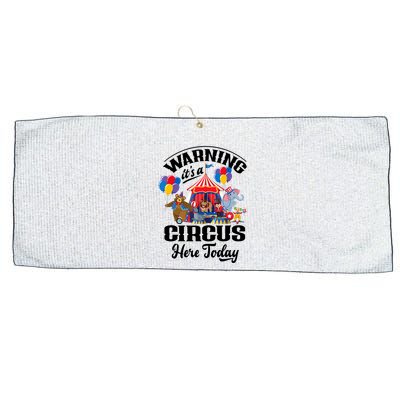 Warning It'S A Circus Here Today Carnival Birthday Party Large Microfiber Waffle Golf Towel