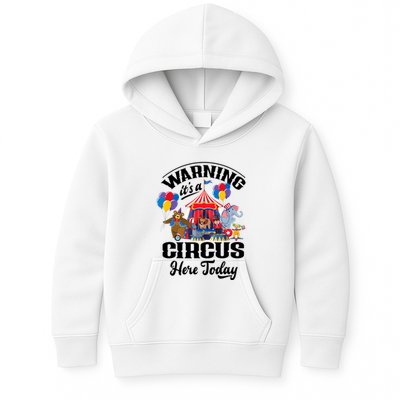 Warning It'S A Circus Here Today Carnival Birthday Party Kids Hoodie