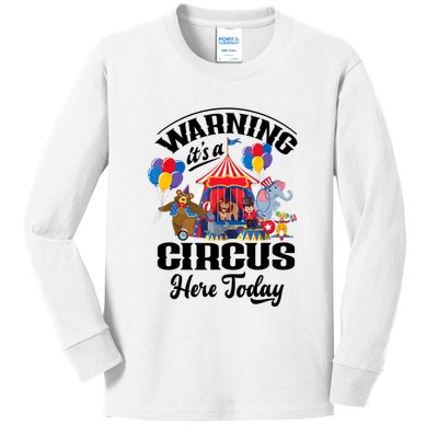 Warning It'S A Circus Here Today Carnival Birthday Party Kids Long Sleeve Shirt