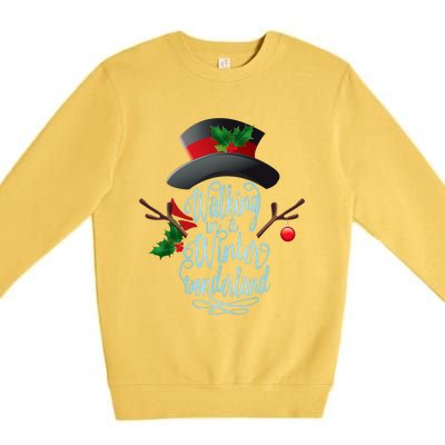 Walking In A Winter Wonderland Snowman Vintage Christmas Premium Crewneck Sweatshirt