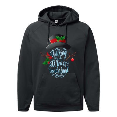 Walking In A Winter Wonderland Snowman Vintage Christmas Performance Fleece Hoodie