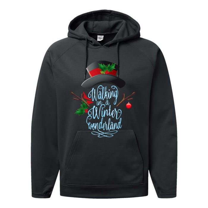 Walking In A Winter Wonderland Snowman Vintage Christmas Performance Fleece Hoodie