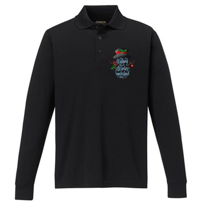 Walking In A Winter Wonderland Snowman Vintage Christmas Performance Long Sleeve Polo