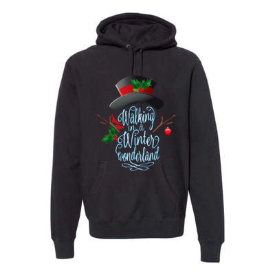 Walking In A Winter Wonderland Snowman Vintage Christmas Premium Hoodie