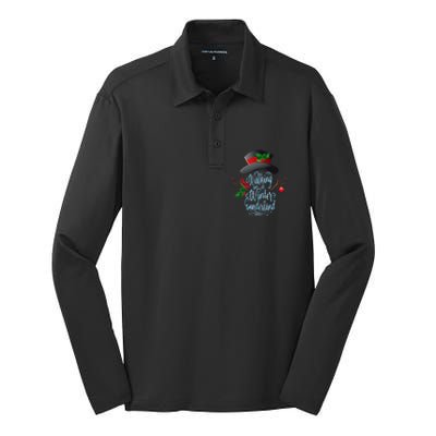 Walking In A Winter Wonderland Snowman Vintage Christmas Silk Touch Performance Long Sleeve Polo