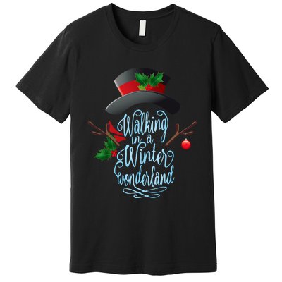 Walking In A Winter Wonderland Snowman Vintage Christmas Premium T-Shirt