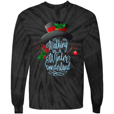 Walking In A Winter Wonderland Snowman Vintage Christmas Tie-Dye Long Sleeve Shirt