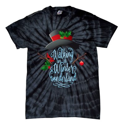 Walking In A Winter Wonderland Snowman Vintage Christmas Tie-Dye T-Shirt