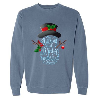 Walking In A Winter Wonderland Snowman Vintage Christmas Garment-Dyed Sweatshirt