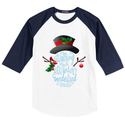 Walking In A Winter Wonderland Snowman Vintage Christmas Baseball Sleeve Shirt