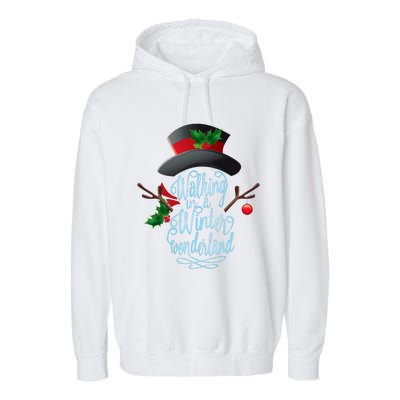 Walking In A Winter Wonderland Snowman Vintage Christmas Garment-Dyed Fleece Hoodie