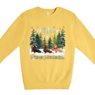 Walking In A Wiener Wonderland Dachshund Trio Funny Gift Premium Crewneck Sweatshirt