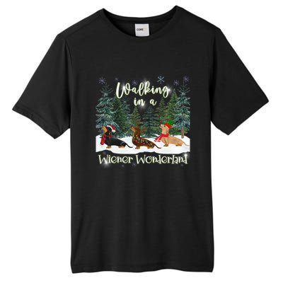 Walking In A Wiener Wonderland Dachshund Trio Funny Gift Tall Fusion ChromaSoft Performance T-Shirt