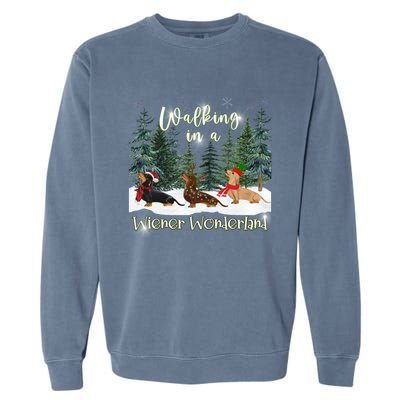 Walking In A Wiener Wonderland Dachshund Trio Funny Gift Garment-Dyed Sweatshirt