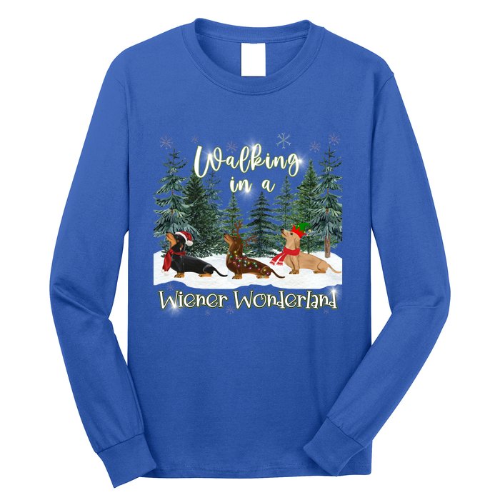 Walking In A Wiener Wonderland Dachshund Trio Funny Gift Long Sleeve Shirt