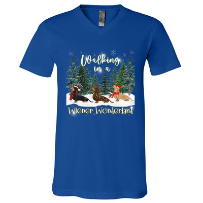 Walking In A Wiener Wonderland Dachshund Trio Funny Gift V-Neck T-Shirt