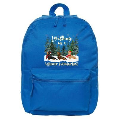 Walking In A Wiener Wonderland Dachshund Trio Funny Gift 16 in Basic Backpack