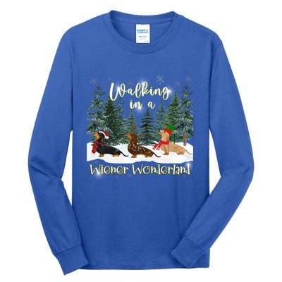 Walking In A Wiener Wonderland Dachshund Trio Funny Gift Tall Long Sleeve T-Shirt