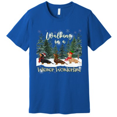 Walking In A Wiener Wonderland Dachshund Trio Funny Gift Premium T-Shirt