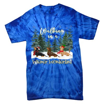 Walking In A Wiener Wonderland Dachshund Trio Funny Gift Tie-Dye T-Shirt