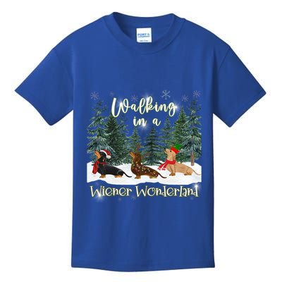 Walking In A Wiener Wonderland Dachshund Trio Funny Gift Kids T-Shirt