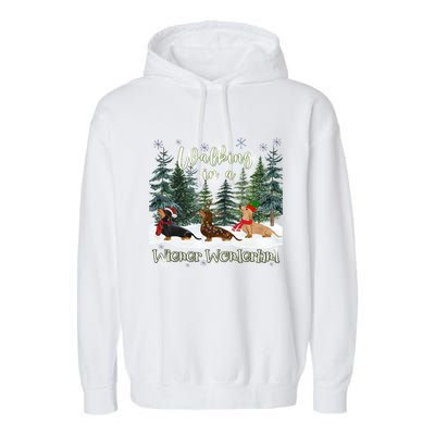 Walking In A Wiener Wonderland Dachshund Trio Funny Gift Garment-Dyed Fleece Hoodie