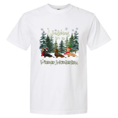 Walking In A Wiener Wonderland Dachshund Trio Funny Gift Garment-Dyed Heavyweight T-Shirt