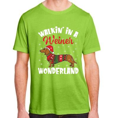 Walking In A Wiener Wonderland Funny Dachshund Christmas Cool Gift Adult ChromaSoft Performance T-Shirt