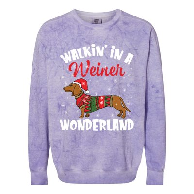 Walking In A Wiener Wonderland Funny Dachshund Christmas Cool Gift Colorblast Crewneck Sweatshirt