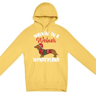 Walking In A Wiener Wonderland Funny Dachshund Christmas Cool Gift Premium Pullover Hoodie