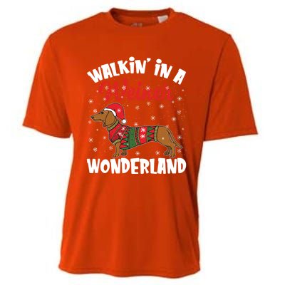 Walking In A Wiener Wonderland Funny Dachshund Christmas Cool Gift Cooling Performance Crew T-Shirt