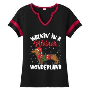 Walking In A Wiener Wonderland Funny Dachshund Christmas Cool Gift Ladies Halftime Notch Neck Tee