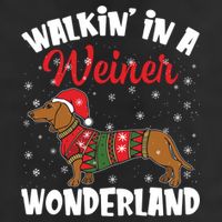 Walking In A Wiener Wonderland Funny Dachshund Christmas Cool Gift 7 Panel Mesh Trucker Snapback Hat