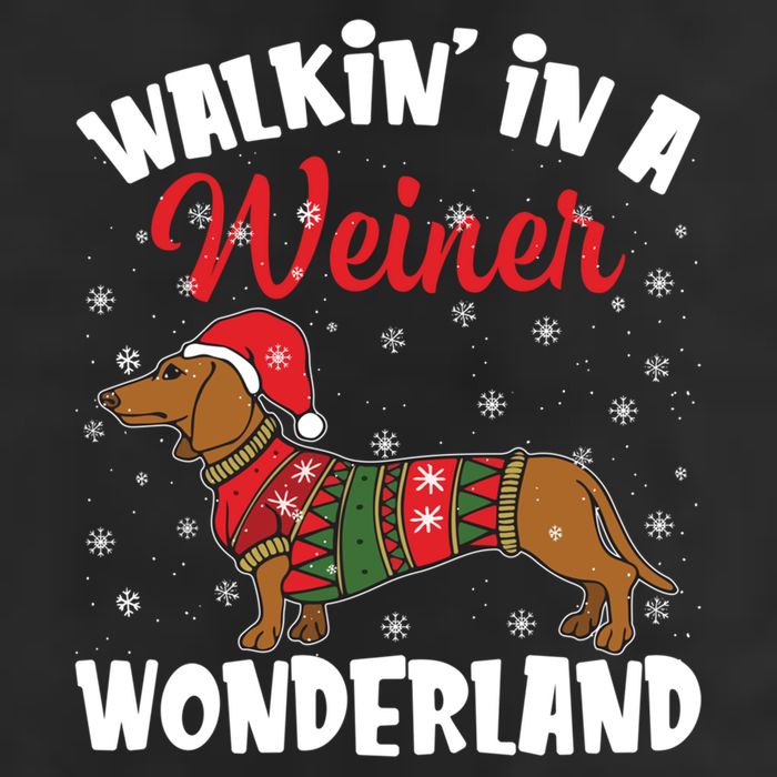 Walking In A Wiener Wonderland Funny Dachshund Christmas Cool Gift 7 Panel Mesh Trucker Snapback Hat