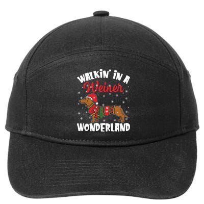 Walking In A Wiener Wonderland Funny Dachshund Christmas Cool Gift 7-Panel Snapback Hat