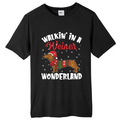 Walking In A Wiener Wonderland Funny Dachshund Christmas Cool Gift Tall Fusion ChromaSoft Performance T-Shirt