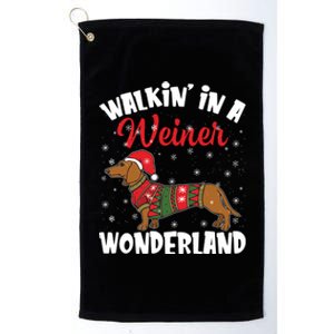 Walking In A Wiener Wonderland Funny Dachshund Christmas Cool Gift Platinum Collection Golf Towel