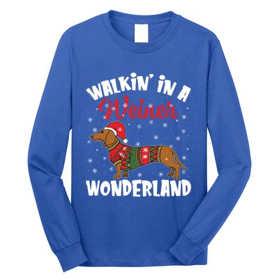 Walking In A Wiener Wonderland Funny Dachshund Christmas Cool Gift Long Sleeve Shirt